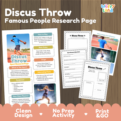 Discus Throw Sport Research Project Worksheets and Fact Sheet Activity