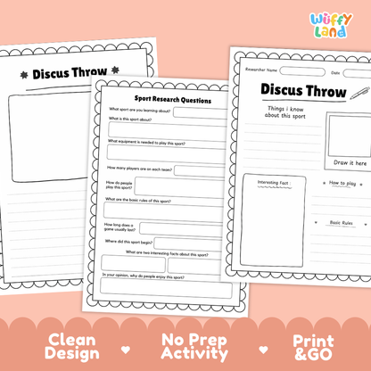 Discus Throw Sport Research Project Worksheets and Fact Sheet Activity