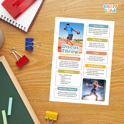 Discus Throw Sport Research Project Worksheets and Fact Sheet Activity