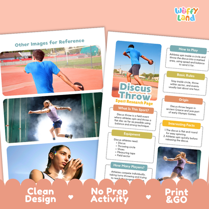 Discus Throw Sport Research Project Worksheets and Fact Sheet Activity