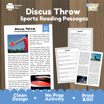 Discus Throw Sports Reading Passages and Comprehension Questions Worksheets