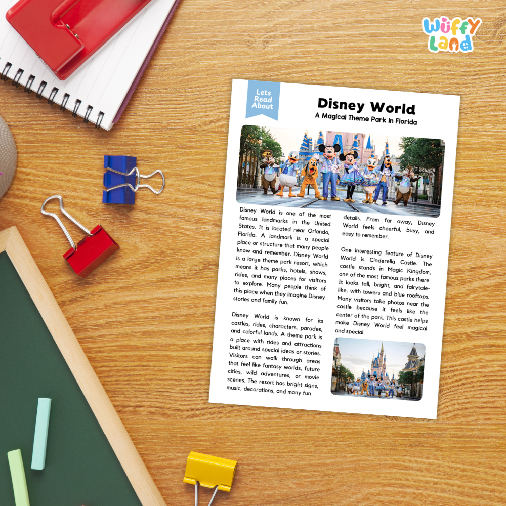 Disney World Landmark Reading Passages and Comprehension Questions Worksheets