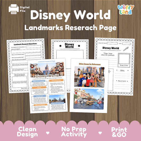 Disney World Landmark Research Page Worksheets and Fact Sheet Activity