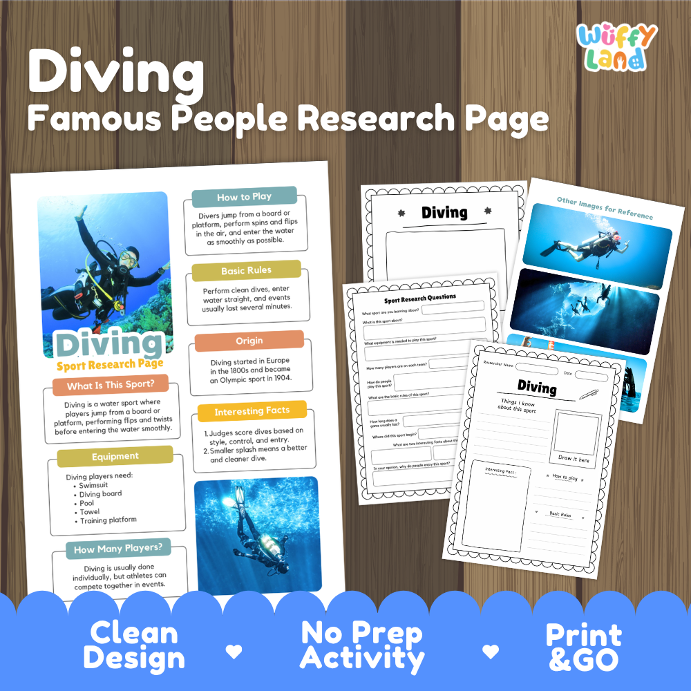 Diving Sport Research Project Worksheets and Fact Sheet Activity