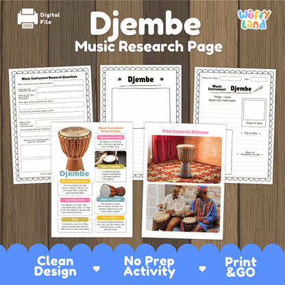 Djembe Music Research Page Worksheets and Fact Sheet