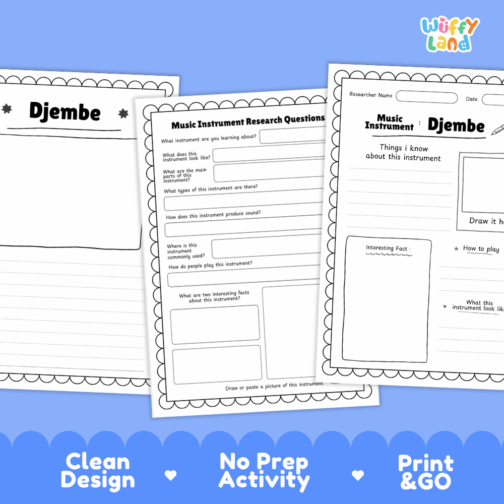 Djembe Music Research Page Worksheets and Fact Sheet