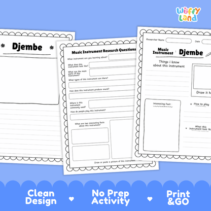 Djembe Music Research Page Worksheets and Fact Sheet