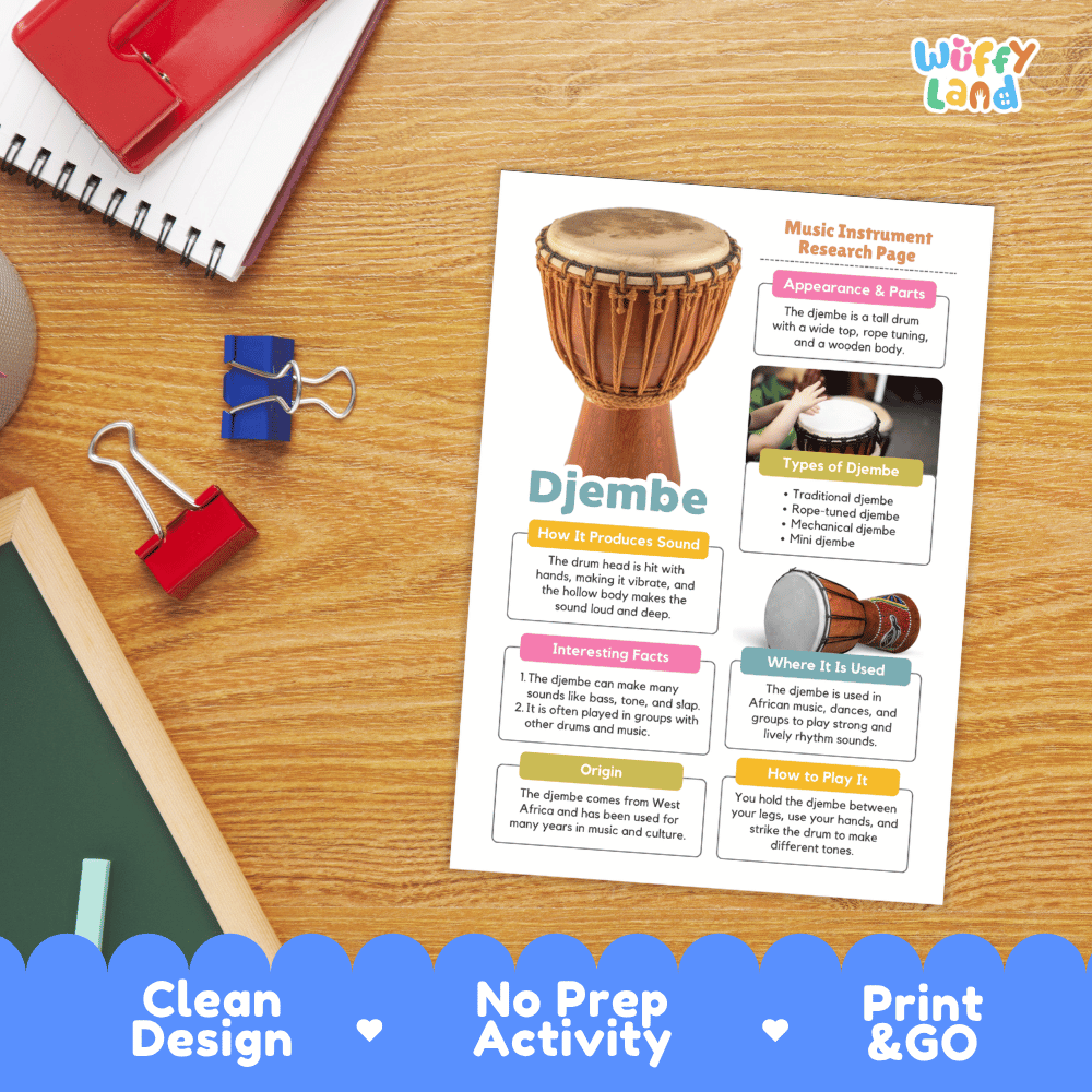 Djembe Music Research Page Worksheets and Fact Sheet