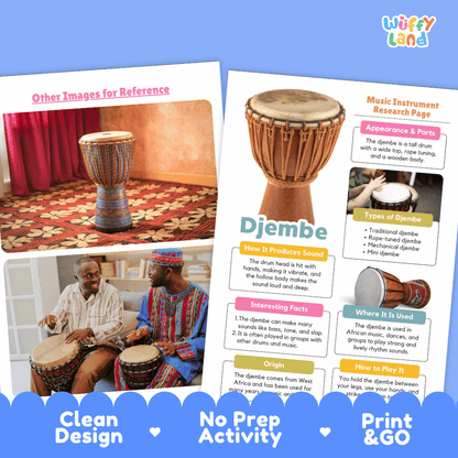 Djembe Music Research Page Worksheets and Fact Sheet