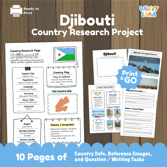 Djibouti Country Research Project Worksheets and Activity Pages