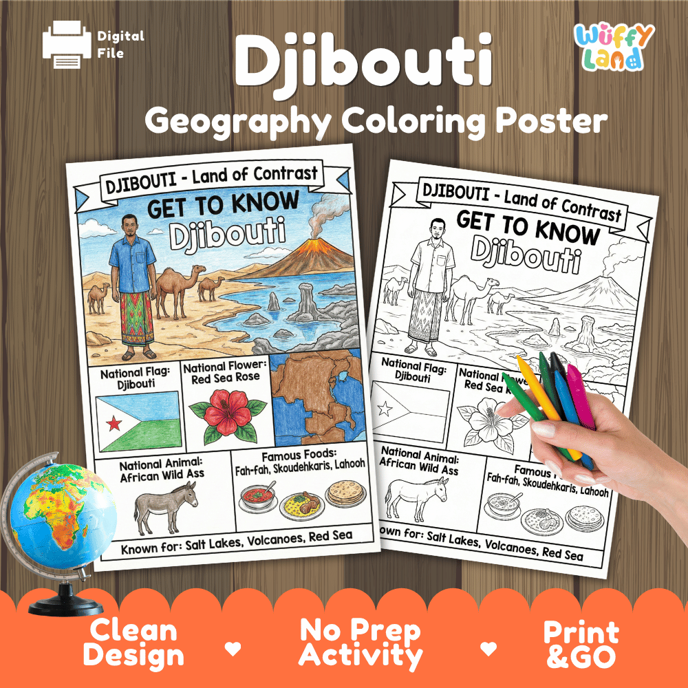 Djibouti Geography Coloring Poster and Fact Sheet Printable Worksheets