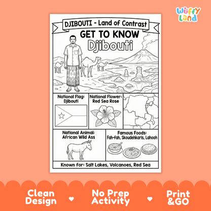 Djibouti Geography Coloring Poster and Fact Sheet Printable Worksheets