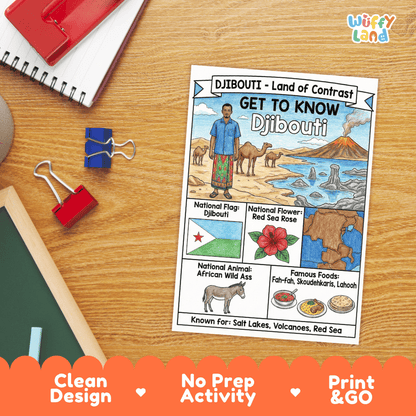 Djibouti Geography Coloring Poster and Fact Sheet Printable Worksheets
