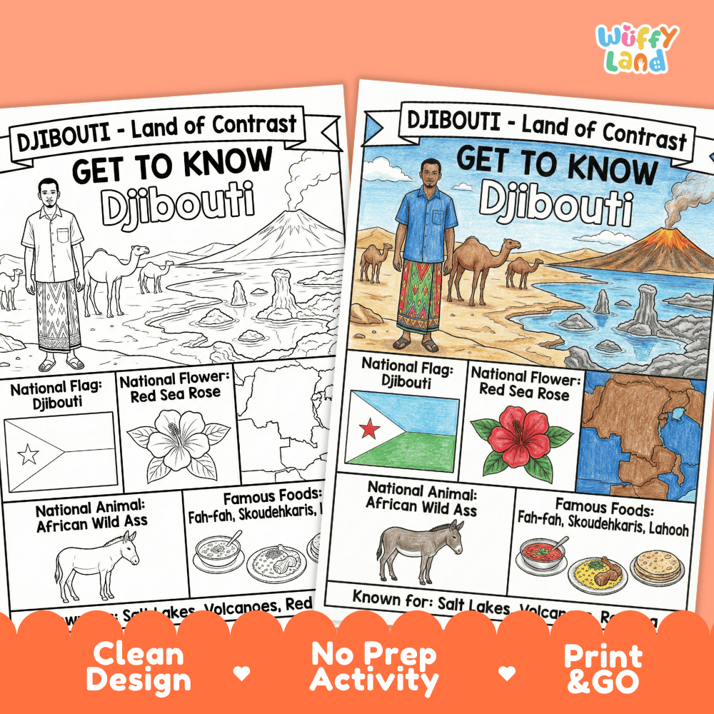 Djibouti Geography Coloring Poster and Fact Sheet Printable Worksheets