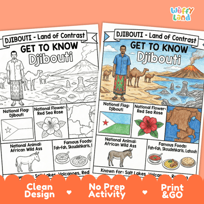Djibouti Geography Coloring Poster and Fact Sheet Printable Worksheets