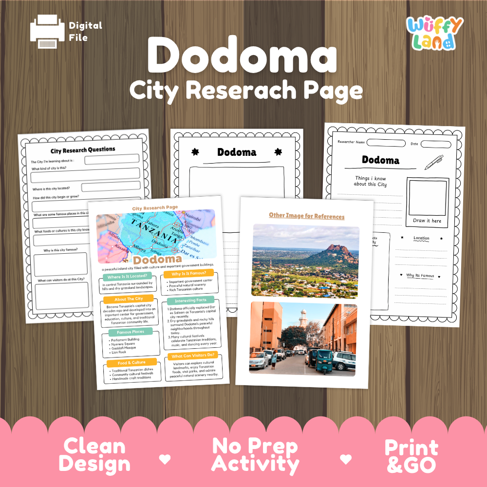 Dodoma City Research Project Worksheets and Fact Page Activity