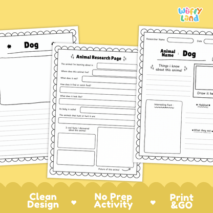 Dog Animal Research Project | Informational Writing & Science Worksheets