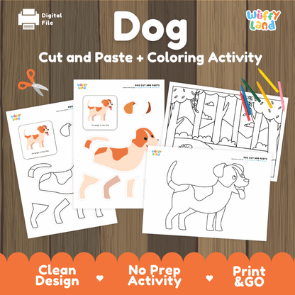 Dog Cut and Paste Craft and Coloring Pages Activity Worksheets