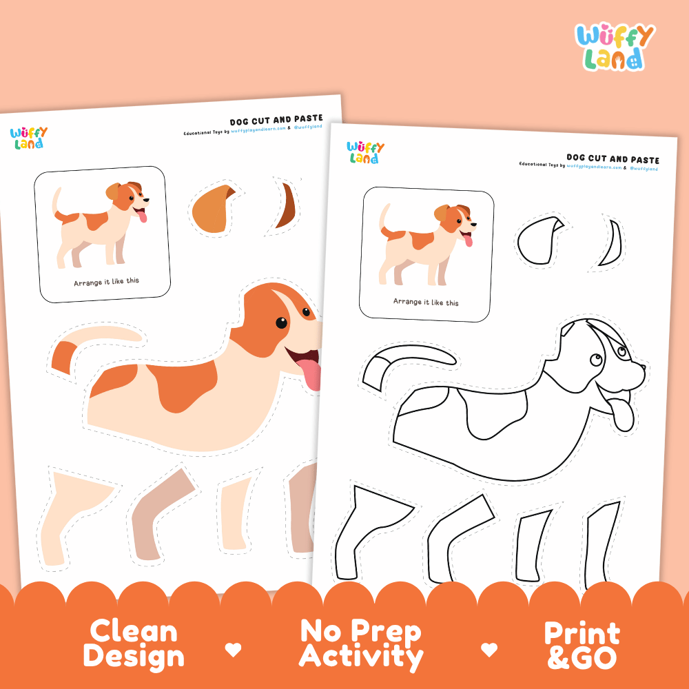 Dog Cut and Paste Craft and Coloring Pages Activity Worksheets