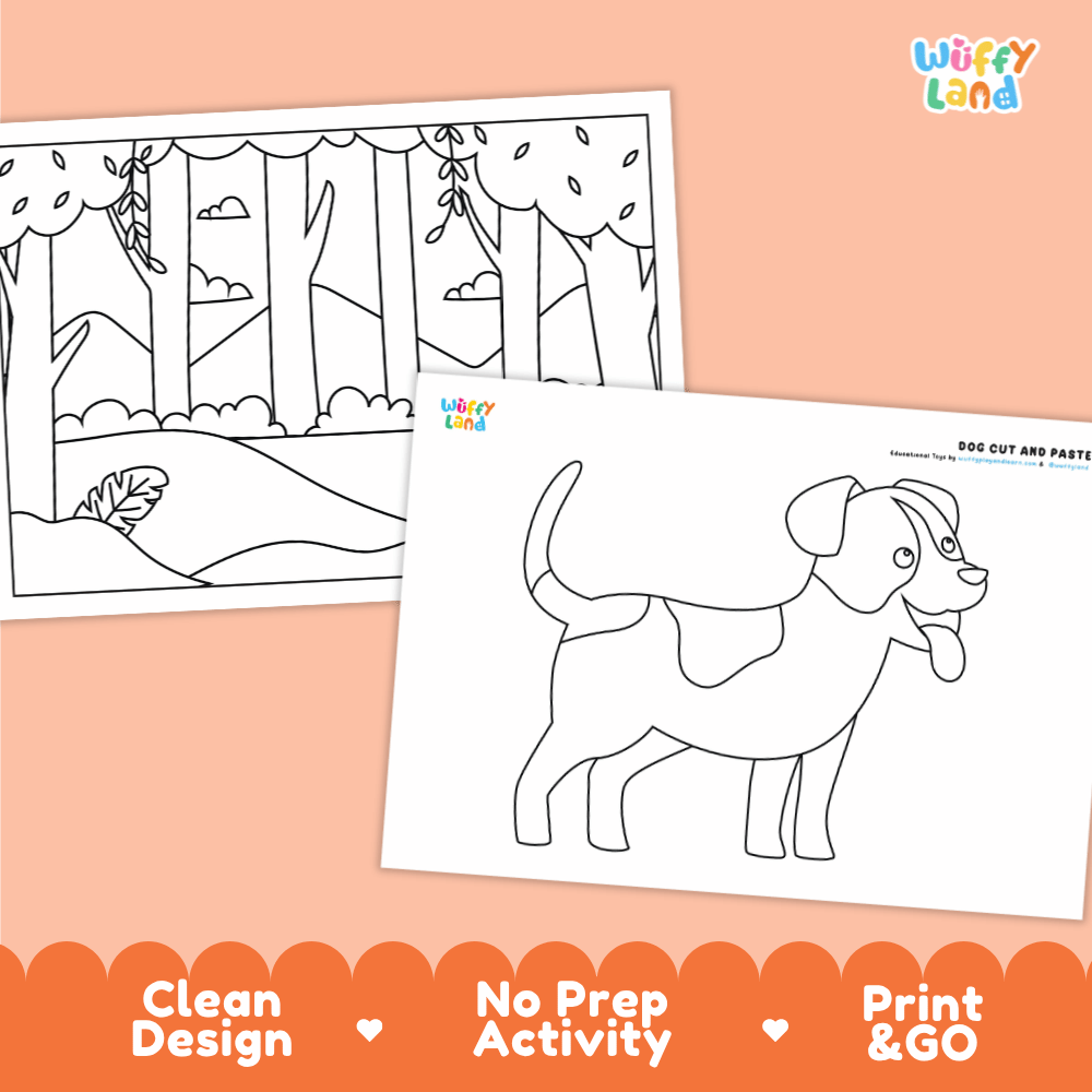 Dog Cut and Paste Craft and Coloring Pages Activity Worksheets
