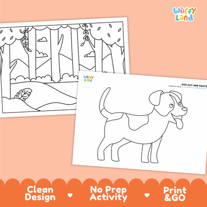 Dog Cut and Paste Craft and Coloring Pages Activity Worksheets