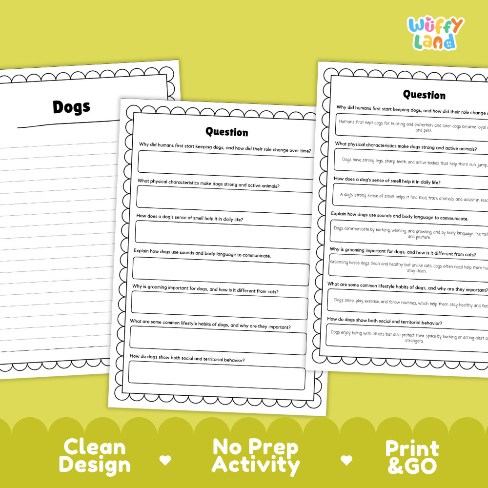 Dogs Reading Passage and Comprehension Questions Worksheets