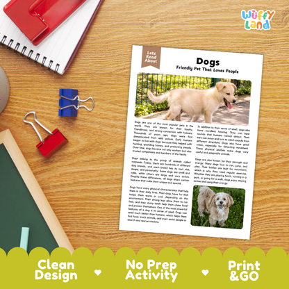 Dogs Reading Passage and Comprehension Questions Worksheets