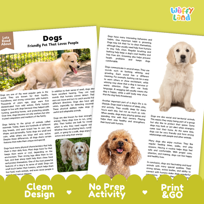 Dogs Reading Passage and Comprehension Questions Worksheets