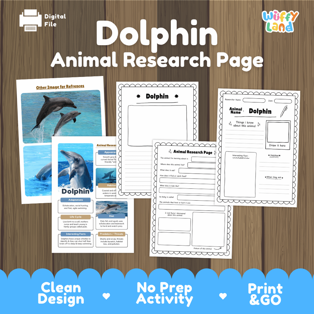 Dolphin Animal Research Project Worksheets and Fact Sheet Activity