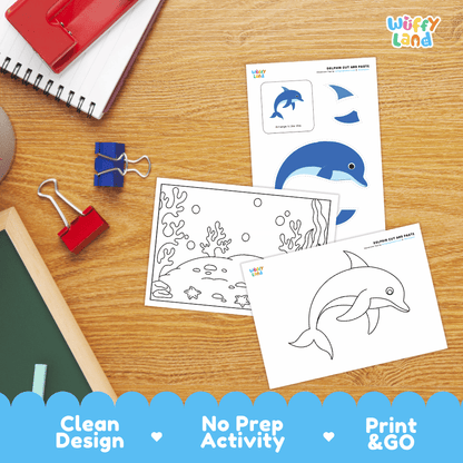Dolphin Cut and Paste Craft and Coloring Pages Activity Worksheets