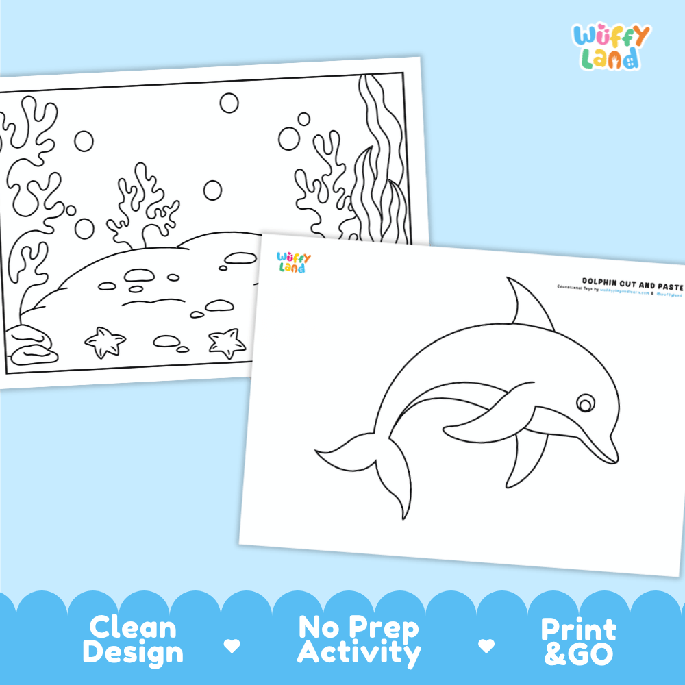 Dolphin Cut and Paste Craft and Coloring Pages Activity Worksheets