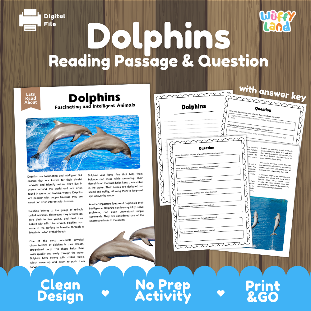 Dolphins Reading Passage and Comprehension Questions with Answer Key