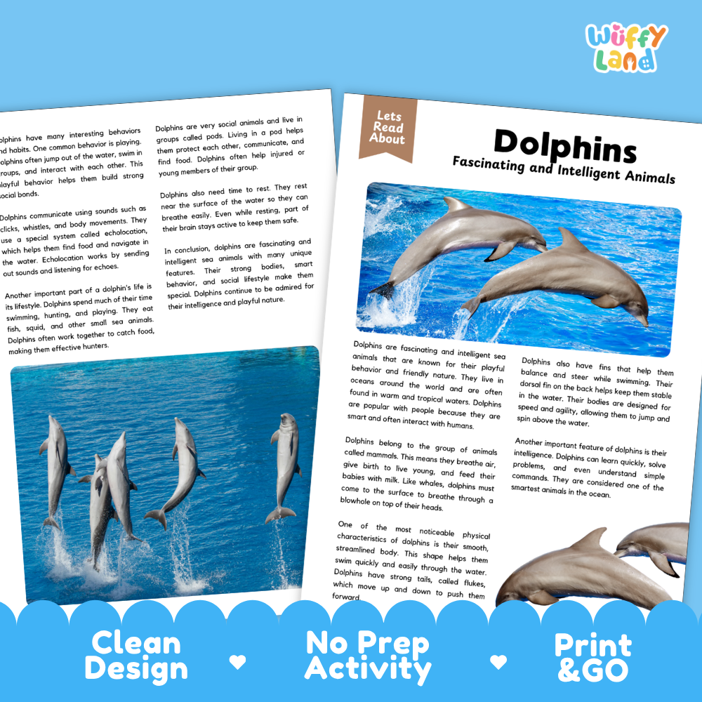Dolphins Reading Passage and Comprehension Questions with Answer Key