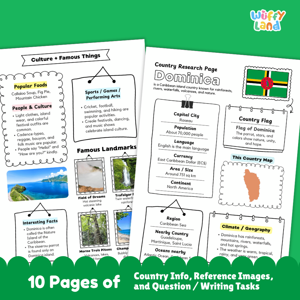Dominica Country Research Project Worksheets and Activity Pages