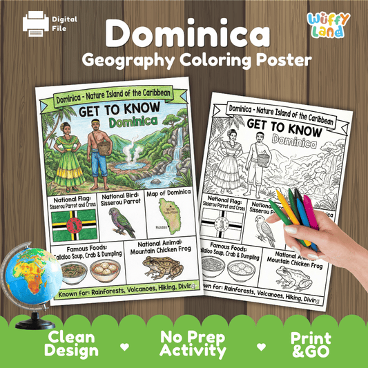 Dominica Geography Coloring Poster and Activity Worksheet