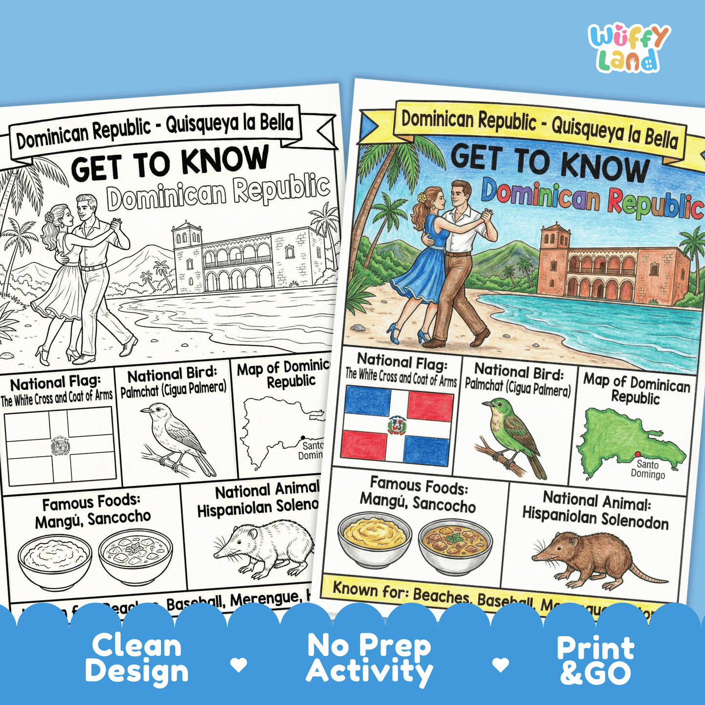 Dominican Republic Country Study Geography Coloring Page Worksheet Activity