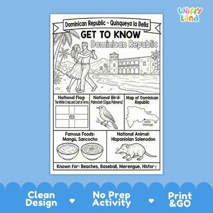 Dominican Republic Country Study Geography Coloring Page Worksheet Activity