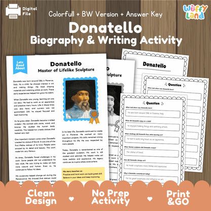 Donatello Biography Reading Passage and Writing Activity Worksheets