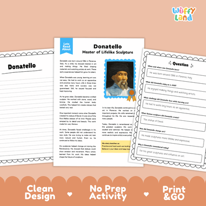 Donatello Biography Reading Passage and Writing Activity Worksheets