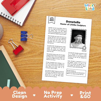 Donatello Biography Reading Passage and Writing Activity Worksheets