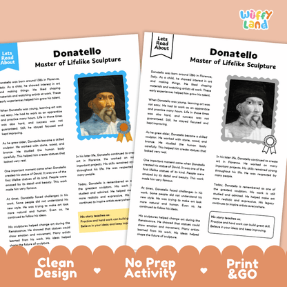 Donatello Biography Reading Passage and Writing Activity Worksheets