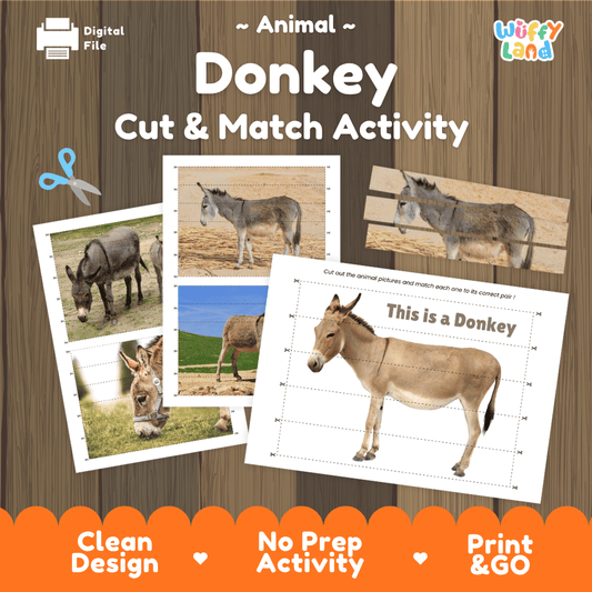 Donkey Cut and Match Activity Worksheets | Farm Animal Puzzle Printables
