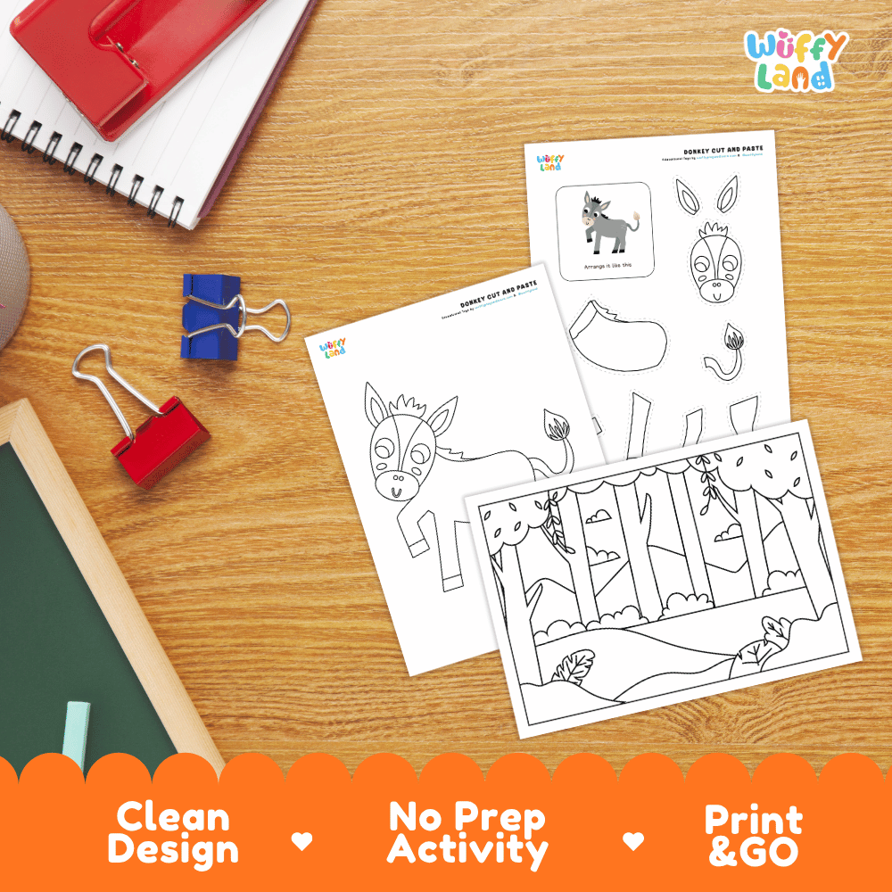 Donkey Cut and Paste and Coloring Activity Worksheets