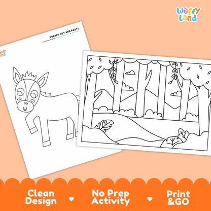 Donkey Cut and Paste and Coloring Activity Worksheets