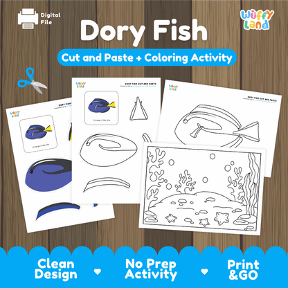 Dory Fish Cut and Paste Craft and Coloring Pages Activity Worksheets
