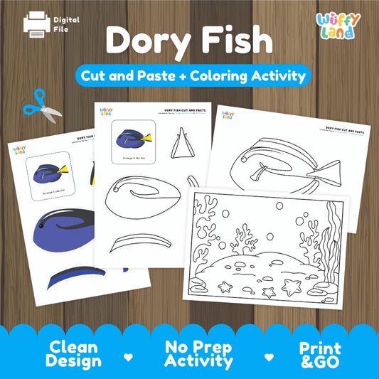Dory Fish Cut and Paste Craft and Coloring Pages Activity Worksheets