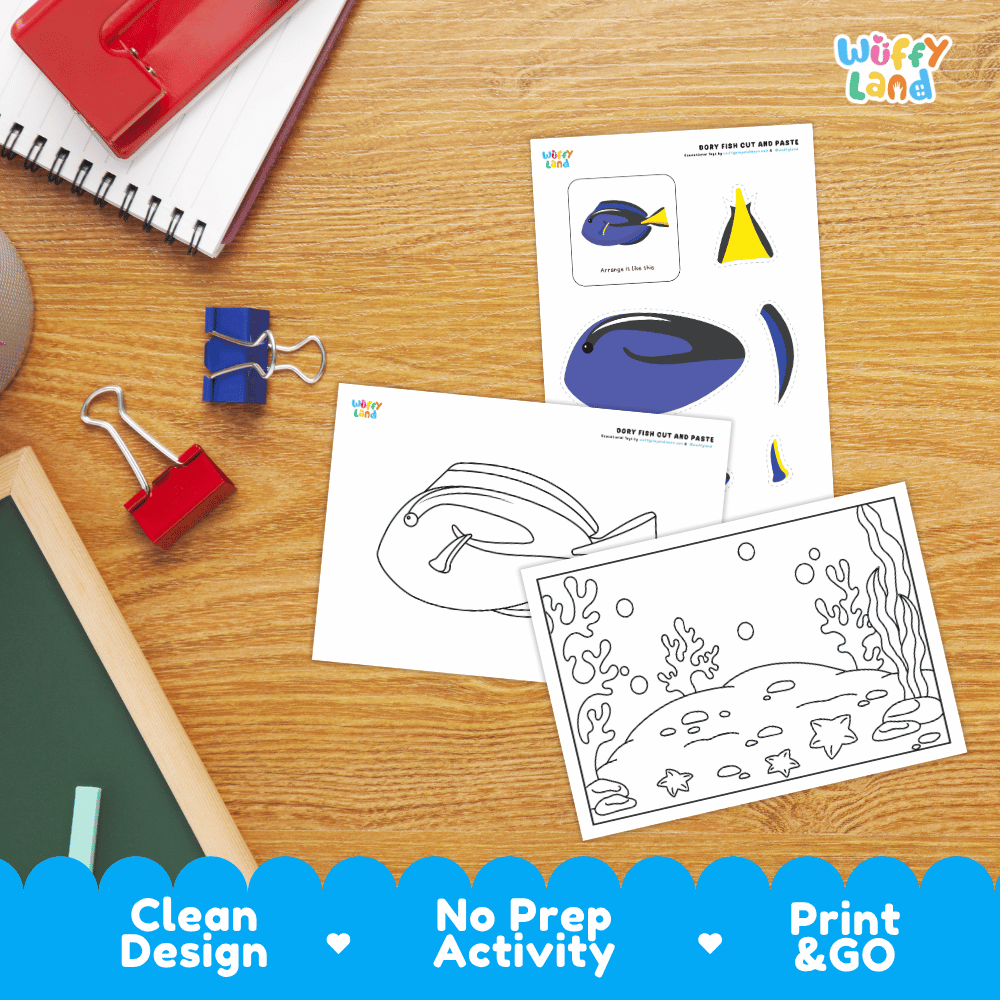 Dory Fish Cut and Paste Craft and Coloring Pages Activity Worksheets