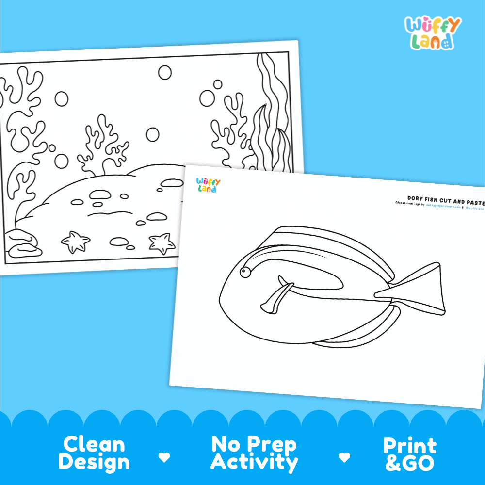 Dory Fish Cut and Paste Craft and Coloring Pages Activity Worksheets