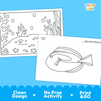 Dory Fish Cut and Paste Craft and Coloring Pages Activity Worksheets