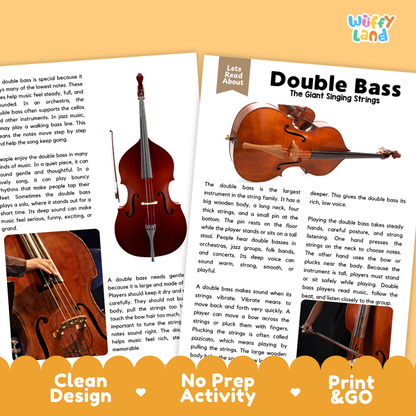Teacher answer key page showing complete question solutions for Double Bass music education reading comprehension practice